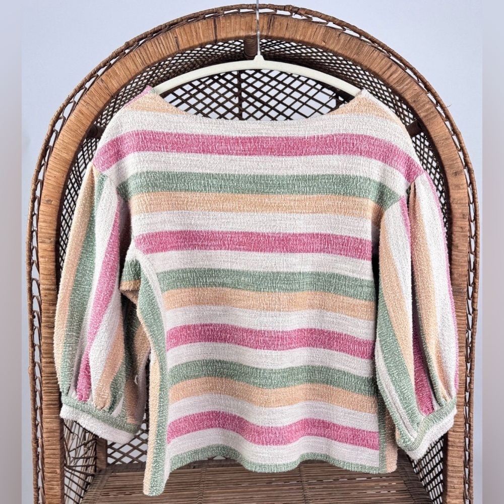 Current Air by Anthropologie Abilene Striped Boxy Balloon Sleeve Boho Top XS - Picture 4 of 6